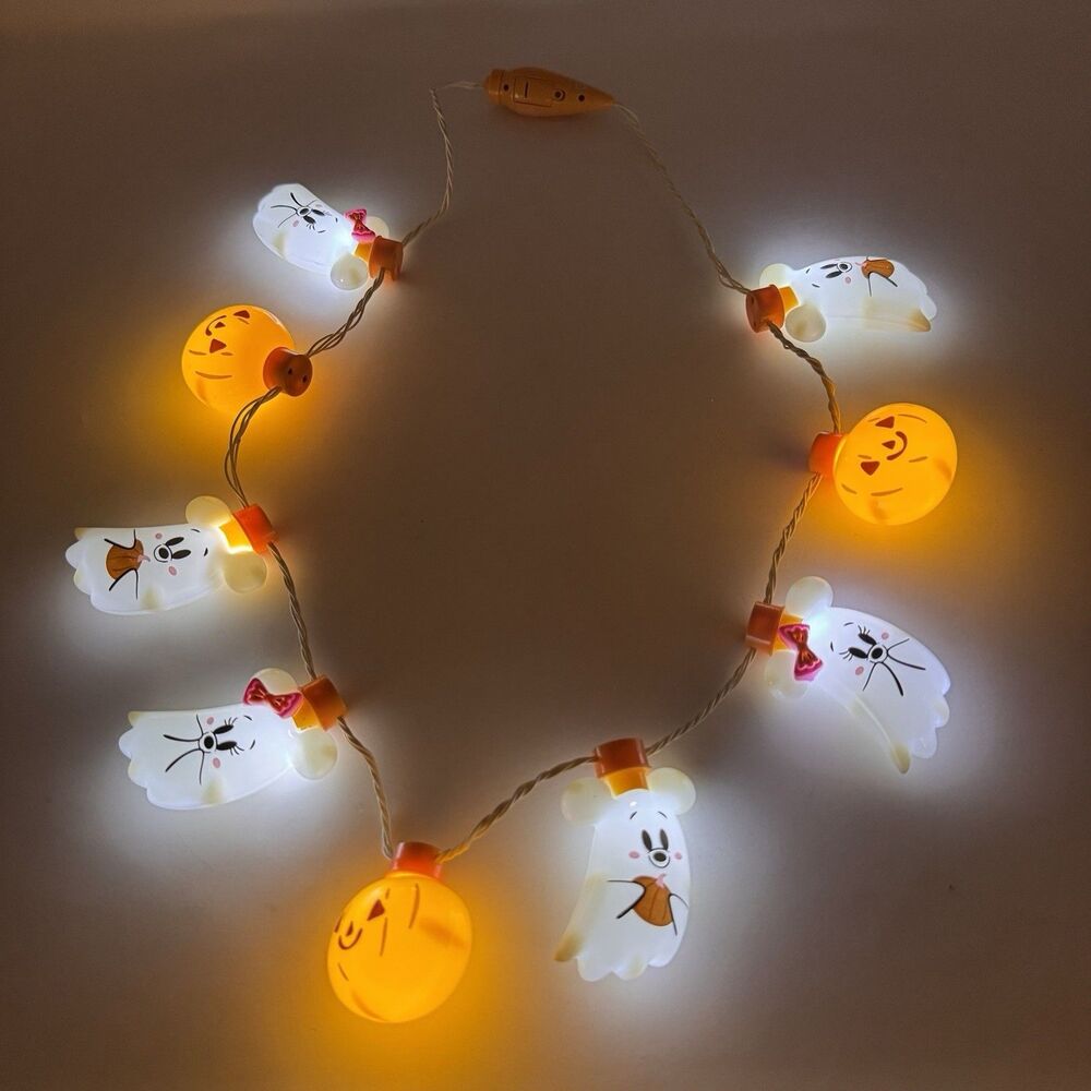 Disney Parks 2025 Halloween Mickey Minnie Mouse Ghosts Pumpkin Light Up Necklace
